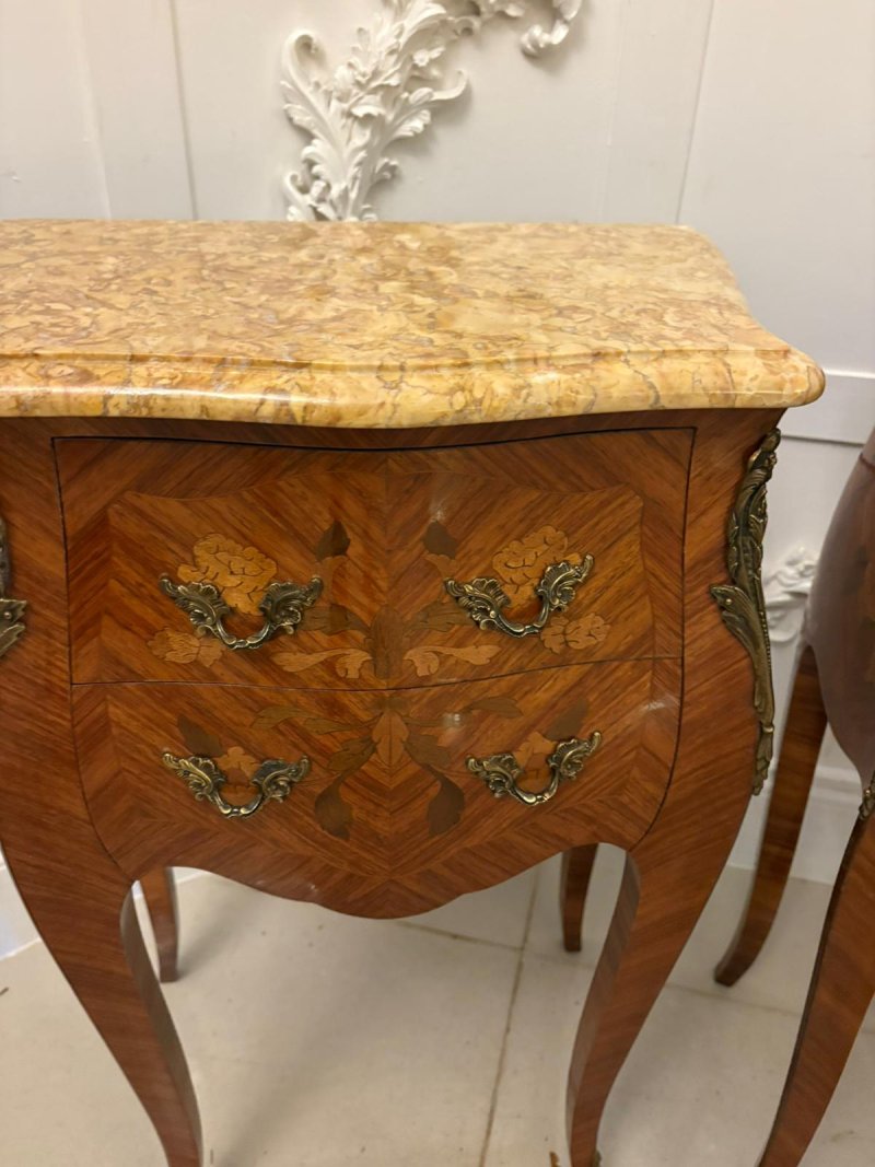 Antique Quality Pair of French Louis XV Style Marquetry Bedside Cabinets